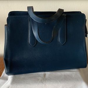 Innue, Italian Leather, Dark Blue Tote Handbag